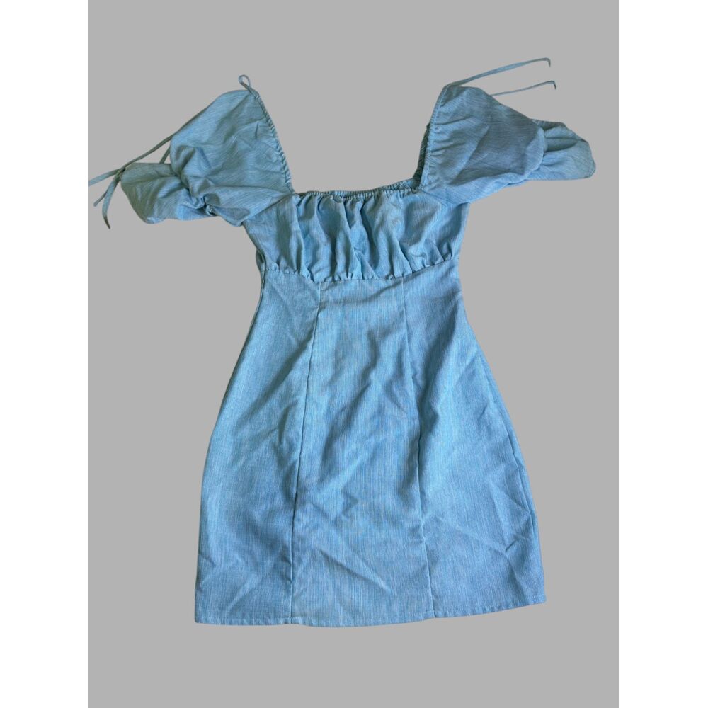 PrettyLittleThing Women's Size 2 Blue Puff Sleeve Ruched Mini Dress